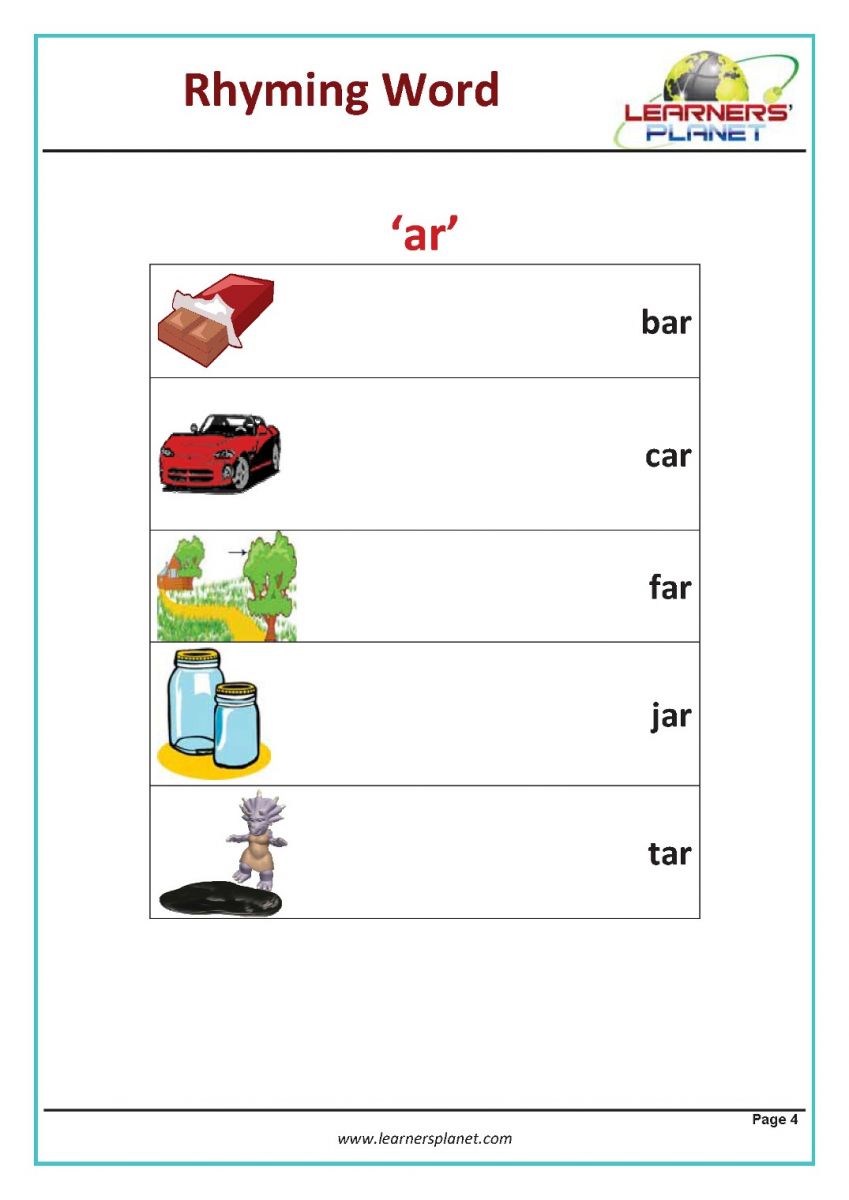 Free preschool & kindergarten rhyming worksheets